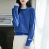 Cardigan de Lã Fina com Color-Blocking Estilo Coreano 48 Fios Suéter Casaco Primavera/Verão Versátil Gola Redonda Roupa Feminina