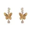 Brincos Exclusivos de Moda Japoneses Coreanos Pérola Metal Borboleta Gota d'Água