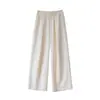 Pantalones blancos Nai Fu Yamamoto para mujer, estilo fino de verano, pantalones casuales holgados de seda helada, pantalones casuales texturizados de pierna ancha para mujer petite