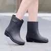 Zapatos planos de mujer hasta la pantorrilla, para todas las estaciones, impermeables, resistentes al desgaste, cálidos y con forro polar, zapatos de agua y botas de lluvia antideslizantes