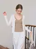 Jaqueta blusa solta branca com decote em V para mulheres, estilo verão, casual e modeladora, proteção solar, manga longa, cardigã fino de tricô