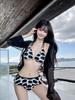 Traje de baño Femenino Sexy Chica Caliente Protección Solar Camisa Exterior de Manga Larga Bikini de Tres Piezas Traje de baño de Cintura Alta que Cubre el Vientre Bikini Fuente Termal