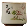 Taza de Té de Conejo Lindo para la Buena Suerte Beige Horno Ru Taza de Maestro Juego de Té Kung Fu Taza de Té Tazón de Té Personal Taza de Té de Cerámica
