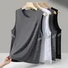 Chaleco de Seda de Hielo Cuello Redondo Secado Rápido Verano Holgado Talla Grande Camiseta Deportiva Estilo Casual para Hombre Delgado Exterior Sin Mangas