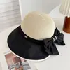 Nuevo Sombrero de Paja Patchwork de Moda con Visera para Mujer, Sombrero de Ala Ancha para Exteriores de Verano, Sombrero de Pescador con Lazo para Vacaciones, Moderno 2026