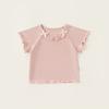 Camiseta de Verano de Manga Corta para Niñas Moda Bebé Niños Elegantes de Marca de Moda Estilo Coreano Lindo Lazo Top Hongo