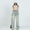Jeans de Pierna Ancha para Mujer Moda Otoñal Nuevo Cintura Alta Pierna Ancha Estilo Americano Primavera y Otoño Pantalones Rectos Estrechos Pequeños