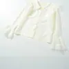 Roupas femininas transfronteiriças 2026 estilo europeu e americano retalhos de renda gola boneca manga flare leve blusa top para mulheres H526051