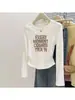 Novo produto de outono: camiseta feminina de algodão puro com mangas compridas, gola redonda e ombros retos, campeã de vendas, modelagem justa, estilosa e que rejuvenesce, peça básica