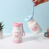 Taza térmica de acero inoxidable con diseño de dibujos animados, portátil con asa y cordón, botella de agua a prueba de fugas para estudiantes y niños