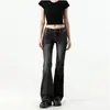 Jeans de campana negros y grises de estilo retro americano para mujer, nuevos de primavera y otoño, de cintura baja, adelgazantes, elásticos, skinny, de campana
