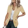 Moda de Verano 2022 para Mujer Blazer Holgado de Moda Estilo Europeo y Americano Color Sólido Cuello de Solapa Chaqueta de Manga Corta Estilo de Oficina Traje