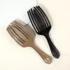Cepillo de pala para cabello rizado esponjoso, Cepillo de cerdas de jabalí para alisar el cabello, Peine hueco con forma de concha, Cepillo de cerdas de paja de trigo, Peine de peluquería para el hogar