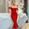 Vestido de Dama de Boda de Estilo Nuevo Europeo y Americano con Banda Elástica, Vestido de Un Hombro con Lazo, Elegante Vestido de Noche de Boda sin Espalda