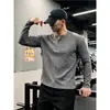 Suéter de malha texturizada estilo Old Money, camiseta masculina com gola Henley, blusa de manga longa solta para primavera e outono, top com botões