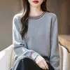 Camisa Base de Malha Algodão Puro Color Block Estilo Novo Primavera 2026, Roupa de Baixo Quente de Manga Longa, Suéter Top Cor Lisa Estilo Coreano para Mulheres