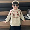 Estilo Coreano Meninos 2026 Inverno Novo Retrô Urso de Natal Jacquard Suéter Engrossado Meninos Malha Camada Base Tendência