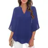 2025 Transfronteiriço Amazon Casual Verão Novo Top Feminino Europeu e Americano com Manga de Pétala Solto Decote V Camisa de Chiffon