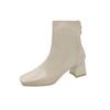 Otoño Comercio Exterior Estilo Coreano Tacón Grueso Cremallera Trasera Punta Cuadrada Botines Cortos Botas Individuales de Tacón Alto Elástico para Mujer Botas Delgadas Botas de Cuero de Soporte Independiente