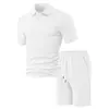 Conjunto nuevo de hombre de manga corta transfronterizo, corte holgado, casual, camiseta tipo polo de color liso y shorts, conjunto de dos piezas