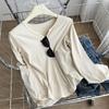Camiseta de manga larga con cuello en V para mujer con botones de algodón roscados Otoño 2023 nueva camiseta interior adelgazante de corte entallado