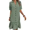 Ropa de Otoño Europea 2026 para Mujer Temperamento Elegante Moda Estilo Neutro Manga Corta Solapa Cárdigan Color Sólido Vestido Largo