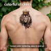 Adesivos de tatuagem coloridos com coroa de cabeça de leão para homens, à prova d'água e duradouros, estilosos e legais, com um toque europeu e americano