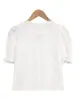 Camisa Blanca de Mujer con Cuello en V, Adorno de Encaje Jacquard, Mangas Cortas Abullonadas, Primavera/Verano 2026, Transfronteriza de Amazon Europeo y Americano