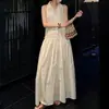 Vestido Largo de Verano para Mujer Xifan con Cuello Halter, Sin Mangas, Cuello Solapa, Cuello en V, Diseño Hueco, Cintura Elástica, Dobladillo Amplio