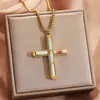 Colgante Cruzado de Piedra Shoushan Ojo de Tigre Europeo y Americano Cadena Cuadrada de Acero Inoxidable Collar Joyería para Hombres y Mujeres Venta al por Mayor