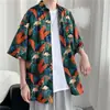 Camisa Floral Retrô Vintage Estilo Hong Kong, Manga Curta Estilo Tailandês-Havaiano, Camisa Elegante e Descolada de Corte Amplo