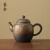 Jingdezhen Conjunto de Chá Cerâmico Estilo Japonês Preto Dourado Retro Cerâmica Grossa Queimada em Forno Bule Personalizado Feito à Mão para Infusão Seca