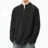 Camiseta de manga comprida com zíper parcial em tricô waffle para homens, estilo primavera e outono, tamanho grande, marca trendy retrô americana, top casual solto