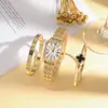 Relógio Feminino Xsvo Versátil Novo Estilo Personalidade Elegante Formato Balde Numerais Romanos Pulseira de Aço Quartzo Bracelete Trevo de Quatro Folhas