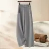 Calça feminina de cashmere perna larga para outono e inverno, novo estilo 2026, cintura alta, corte solto, mistura de lã, design reto slim, espessada para aquecimento, uso casual