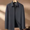 Chaqueta de lana reversible para hombre en stock, otoño e invierno, con cuello de solapa y cremallera, adecuada para ropa business casual, para padres de mediana edad y mayores, abrigo de lana reversible