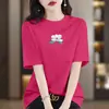 Camiseta de Manga Corta de Algodón Puro de Alta Gama para Mujer, Nuevo Estilo de Verano, Holgada, Talla Grande, Top Casual Adelgazante, Camiseta Estampada de Moda
