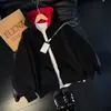 Sudadera con Capucha de Bloques de Color Americano para Hombre Otoño Peso Pesado Cardigan Chaqueta Oculta con Múltiples Bolsillos Top de Corte Limpio