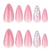 Arte de Unhas Flor e Folha Frescas Unhas Postiças Olho de Gato Brilhante Usáveis Unhas Postiças Pontas de Unha Amêndoa Longas Venda por Atacado