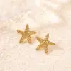 Pendientes de Moda Europeos y Americanos de Acero Inoxidable, Pendientes Florales de Nicho, Pendientes Estilo Océano Chapados en Oro de 18K, Pendientes de Acero de Titanio