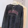 Camiseta de Manga Larga con Estampado de Letras Estilo Coreano High Street Bf para Mujer, Lavada, Desgastada, Holgada, Estilo Perezoso, Primavera y Otoño 2025