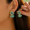 Moda Transfronteriza Europea y Americana Estilo Marino Joyería para Mujer Geométricos Concha Goteo de Aceite Diseño de Diamante Pendientes Pendientes Versátiles