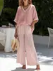 2026 Moda femenina transfronteriza europea y americana Amazon Wish conjunto cómodo casual holgado de top a rayas y pantalones de pierna ancha