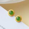Brincos de prata esterlina S925 com jade hetian natural e ouro 18K com torção clássica retrô para mulheres