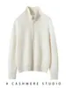 Suéter de Cashmere Grosso 100% de Fio Duplo com Cinco Agulhas, Gola Polo com Meio Zíper, Elegante Suéter de Cashmere para o Outono e Inverno para Mulheres