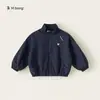 Ropa Infantil Bangxuan Chaqueta Infantil con Líneas de Color Contrastante, Cuello Alto, Chaqueta con Cremallera de Manga Larga para Niñas, Ropa de Otoño a Prueba de Viento para Niños
