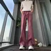 Jeans rosados de corte oblicuo cleanfit con microcampana para hombre, pantalones de algodón puro lavados para otoño, corte slim, moldeadores del cuerpo, pantalones de pierna recta