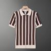 Moda Verano Manga Corta Versátil Estilo Coreano para Hombre Rayas Retro Personalizada Cremallera Manga Corta Tejido Camiseta Casual Tendencia para Hombre