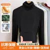 Camisa base de acetato e caxemira para mulheres, novo estilo outono e inverno 2026, gola alta sobreposta, forrada com fleece, espessada, retém o calor, top quente de manga longa