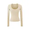 Camiseta Sexy de Estilo Chica Caliente con Cuello Redondo Grande, Forrada de Polar, Manga Larga, Nueva Moda Otoño e Invierno, Versátil, Ajustada, Camiseta Corta Base para Mujer